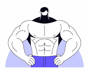 Fototapeta premium A centered, line art silhouette of a muscular man. He is an adult male, likely logo type Caucasian, with a very muscular and defined physique on white background.