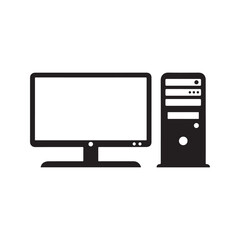 Desktop computer icon, PC with monitor and system unit tower, technology symbol for workstation