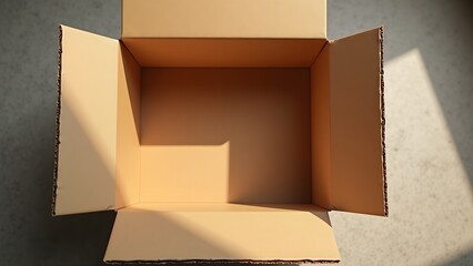 Open Kraft Cardboard Box with Empty Space Inside, Top-Down Mockup