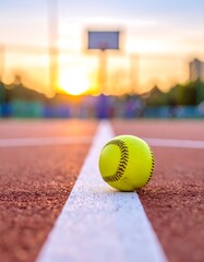 Softball on court at sunset