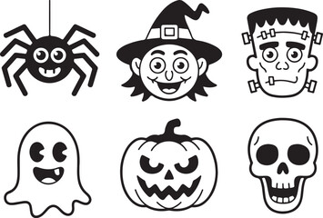 Halloween character icons in black and white