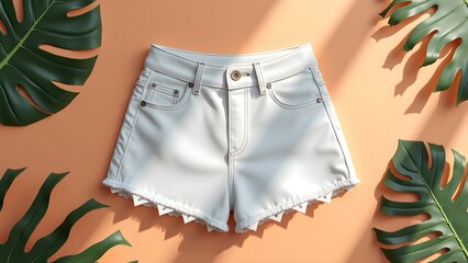 Women’s Scalloped Hem Shorts Mockup Flat Lay with Editable Shadows