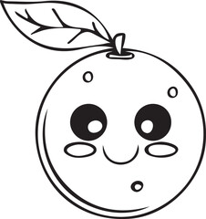 Cute Kawaii Style Orange Fruit with a Happy Expression and a Green Leaf Attached to the Top