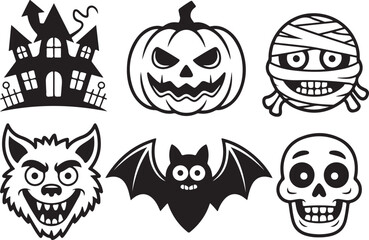 Halloween character silhouettes jack o lantern mummy bat