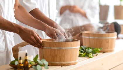 Spa treatment with wooden tubs