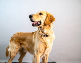 Golden Retriever portrait against a plain background