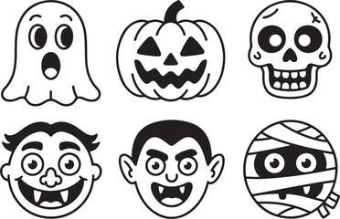 Halloween characters black and white vector illustration