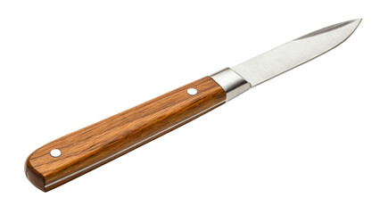 Paring knife with wooden handle isolated on transparent background, a versatile tool for peeling, slicing, and dicing fruits and vegetables