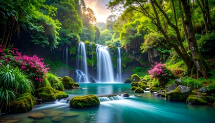 Obraz premium Lush waterfall cascading into tranquil pool (1)