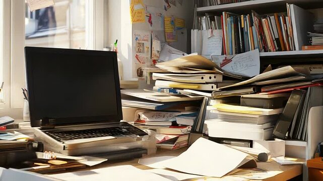 Messy desk making working from home difficult
