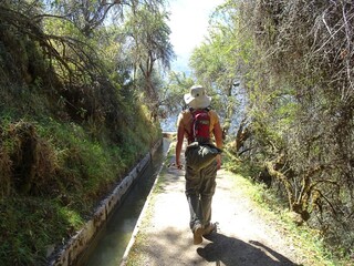 Mochilero caminando por un sendero