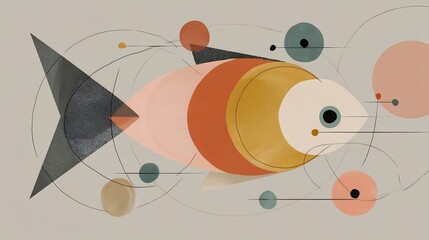 Abstract Fish Art with Mid Century Modern, and Geometric Design.