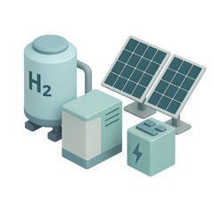 Sustainable Energy System: A modern 3D rendering showcases a clean energy setup, featuring solar panels.