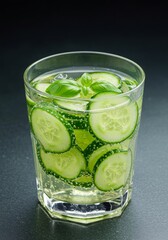 Refreshing Cucumber and Basil Infused Sparkling Water in Glass