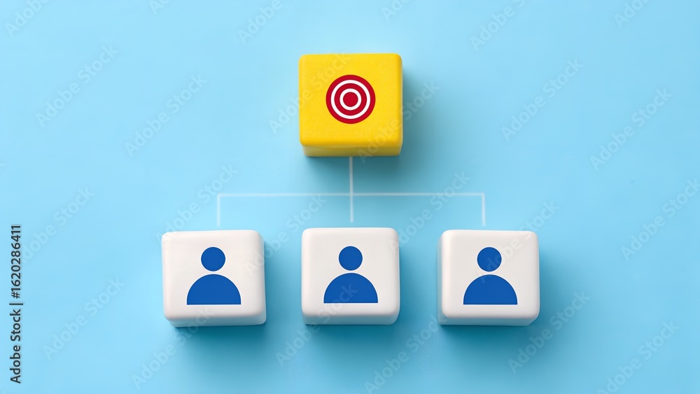 Poster goal-oriented hierarchy – task distribution structure, team alignment visual, strategic focus symbol