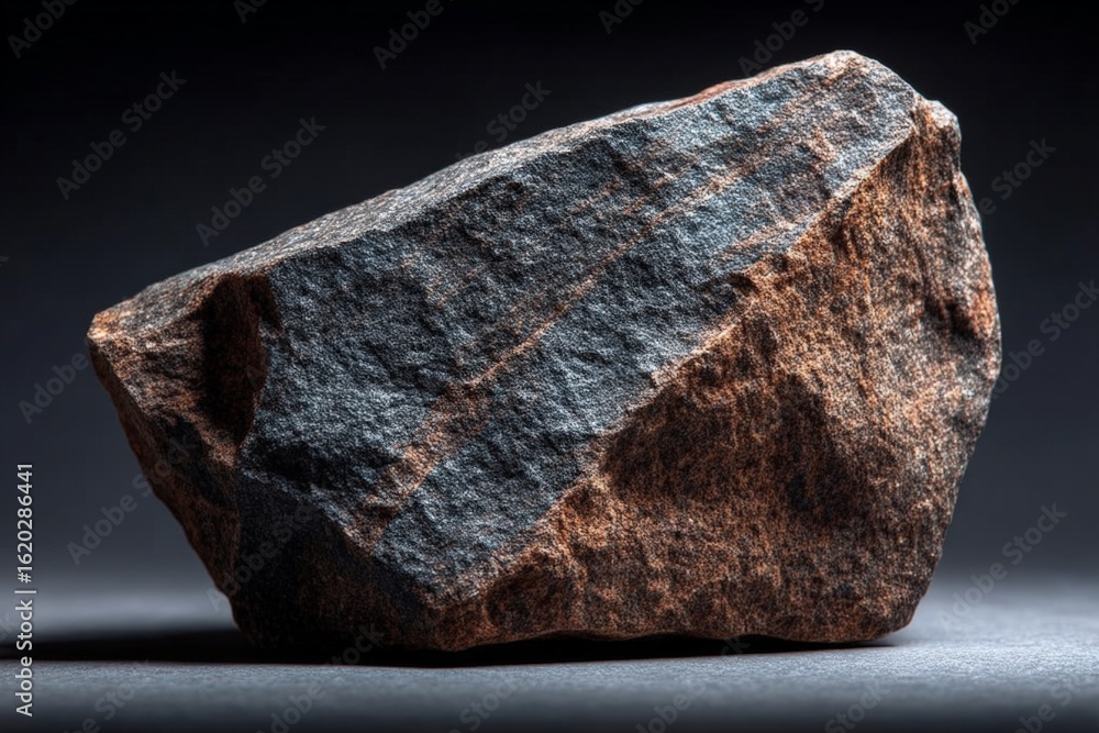 Aufkleber unique rock with layered textures and colors displayed on a dark background in a close-up view