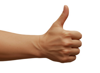 Human hand giving a thumbs up gesture isolated on transparent background