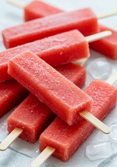Red Strawberry Popsicles on Ice