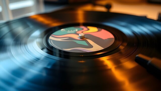 턴테이블 위 놓여진 엘피에서 음악이 흘러나온다Music plays from the LP on the turntable