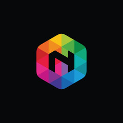 Colorful Geometric Hexagon Letter N Logo Design Vector Template