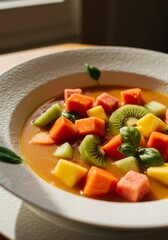 Vibrant Tropical Fruit Soup with Mango, Papaya, and Kiwi