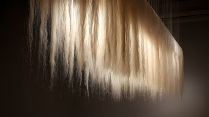 wool strands cascading from a suspended frame