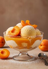 Apricot Ice Cream Dessert in Glass Bowl