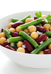 Colorful Three Bean Salad in White Bowl