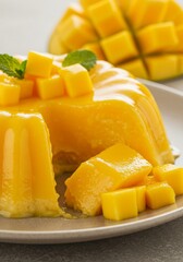 Vibrant Yellow Mango Pudding Dessert Close-Up