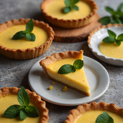 Lemon Tart: A tart made with refreshing lemon custard. A summer dessert. The crispy tart crust is filled with smooth lemon cream, filling your mouth with a refreshing flavor with every bite. A mint l