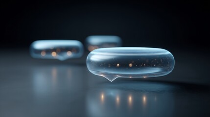 Futuristic Communication: Floating Transparent Chat Bubbles with Glowing Particles