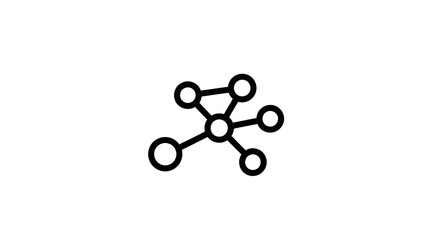 A simple black network icon with circles connected by lines on a plain white background design element