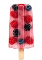 Red Berry Popsicle with Raspberries Blueberries and Blackberries