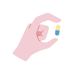 hand gesture, hold a capsule. flat design illustration