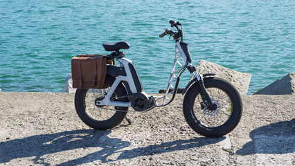 electric   bicycle  near a  lake