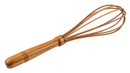 Wooden whisk isolated on transparent background, a kitchen utensil for cooking and mixing ingredients, perfect for baking and whipping cream
