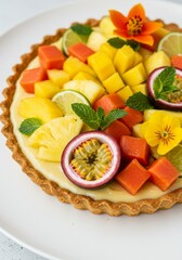 Vibrant Tropical Fruit Tart with Creamy Custard Filling
