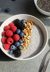 Creamy Chia Seed Pudding with Raspberries Blueberries and Pecans