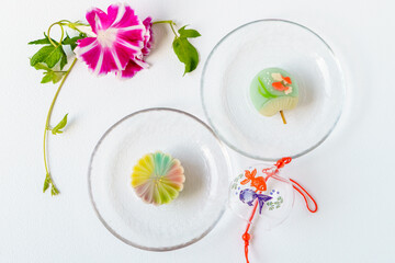 季節の和菓子「花火」と「団扇」