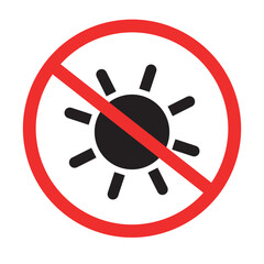 No Sun Exposure Sign with Red Circle and Slash Over Sun Symbol, Ideal for Safety Warnings