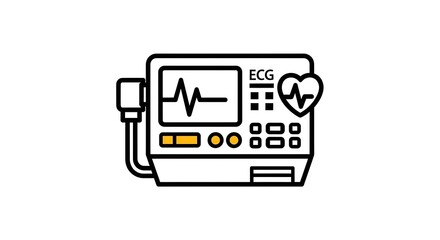 A medical ecg monitor displaying a heart rate and ecg waveform in a vector style illustration