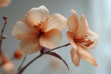 Fototapeta premium Delicate peach blossoms bloom gracefully in a serene indoor setting providing a touch of natural elegance