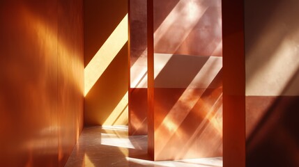 Modern interior space with warm tones and natural light showcasing architectural design elements in a tranquil setting