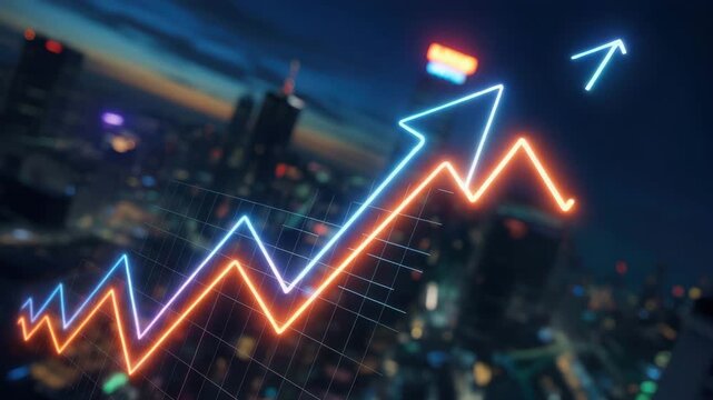 Stock market growth chart neon glowing financial business investment analysis trend