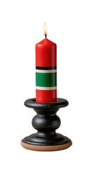 Vibrant Candle with Kenyan Colors on Black Stand for Home Decor