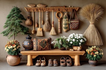 Rustic floral room straw brushes high resolution picture