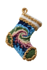 Colorful handmade Christmas stocking with intricate bead design