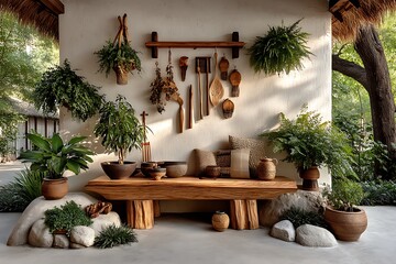 Rustic floral room with straw brushes high resolution picture