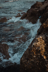 ocean shore at sunset with sun and summer evening atmosphere. Turkish culture and nature. Dream and travel to seaside vacation with waves and sea breeze