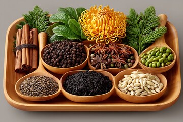 Rustic herbs spice tray high resolution picture